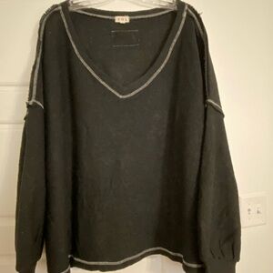 POL Black Sweater with Light Gray Contrast Stitching